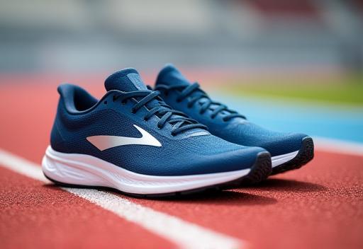 Close-up of running shoes on a track